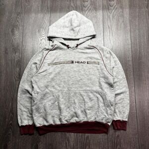 Vintage Head 1970s Grey Flock Print Hoodie Sweatshirt Raglan Small